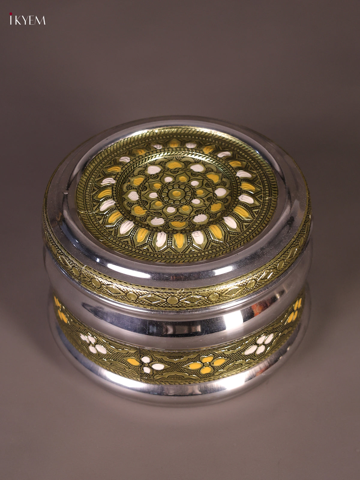 Meenakari Storage Box With Mandala Floral Design With Yellow & White Accents