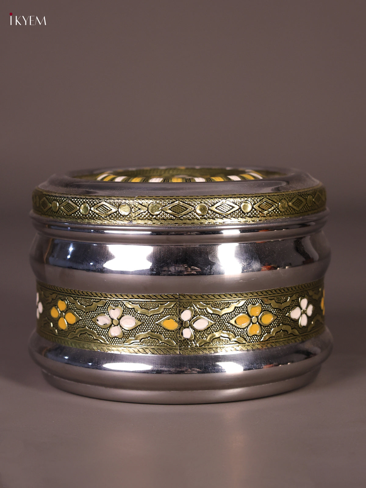 Meenakari Storage Box With Mandala Floral Design With Yellow & White Accents 2