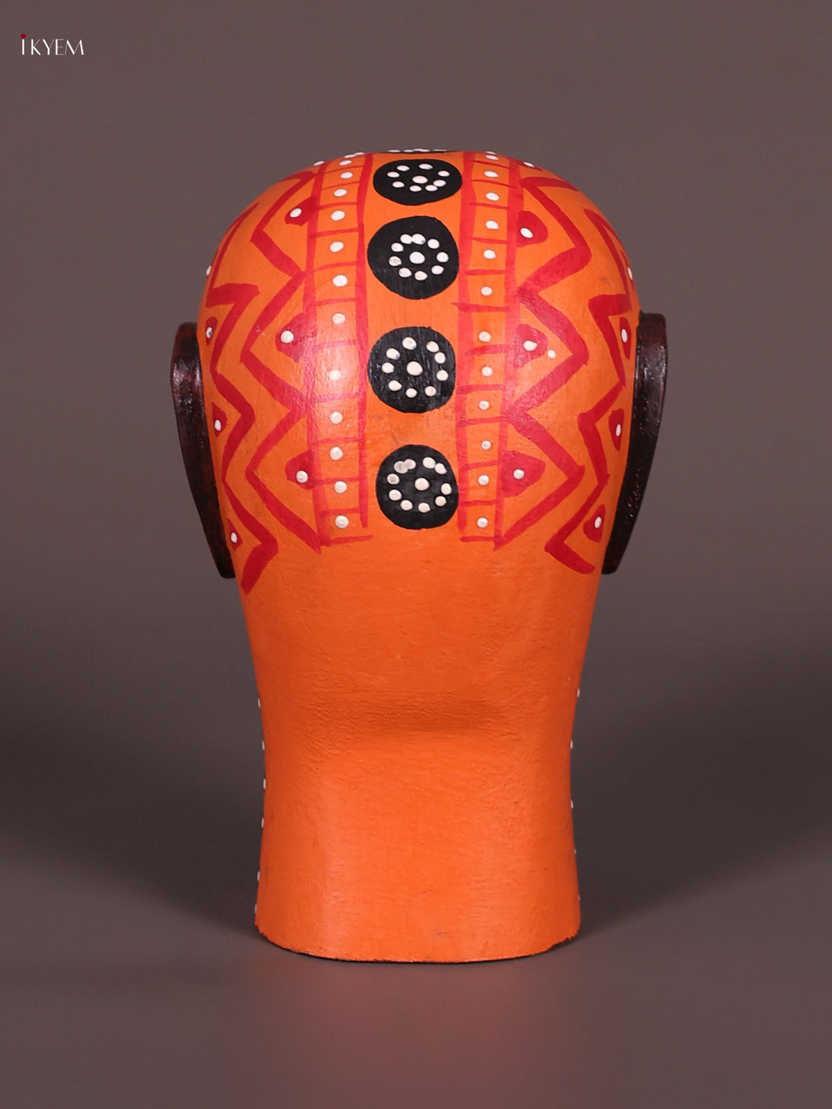 Ornate Orange Hand Painted Theyyam Wooden Idol 2