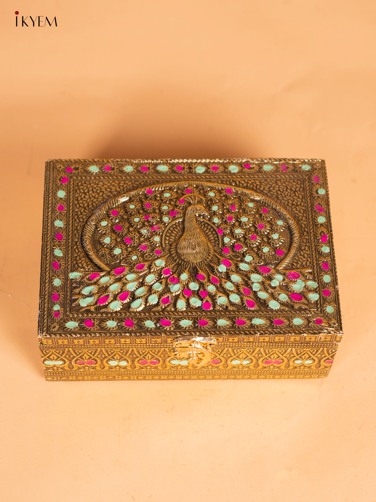 Oxidized Gold Trinket Box with Peacock