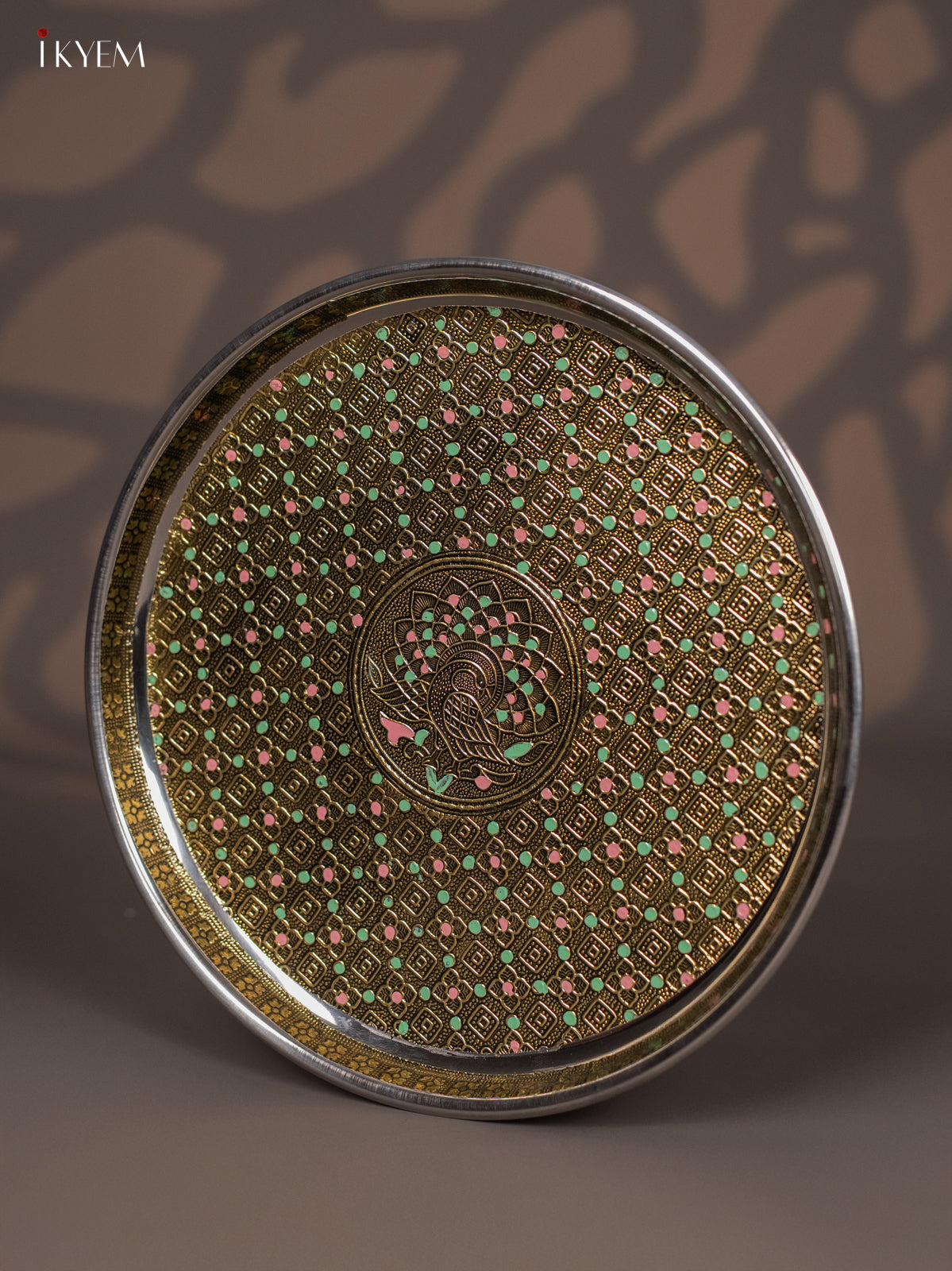 Oxidized Meenakari Plate With Peacock Design 1