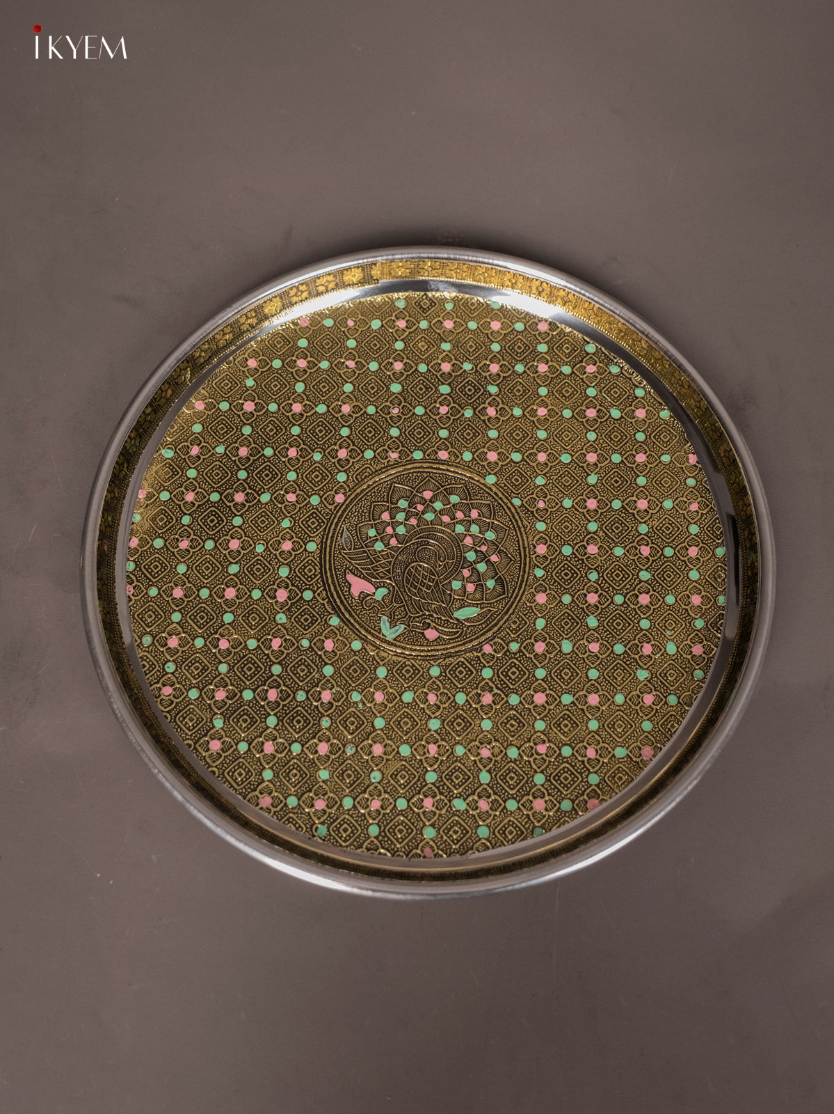 Oxidized Meenakari Plate With Peacock Design 3