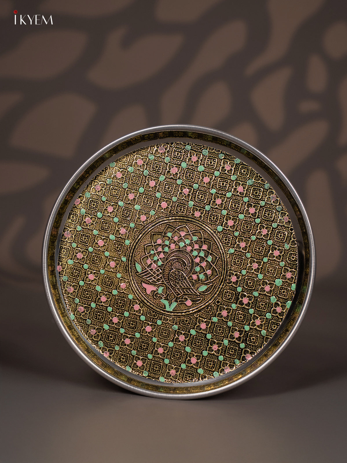 Peacock Design Oxidized Meenakari Plate