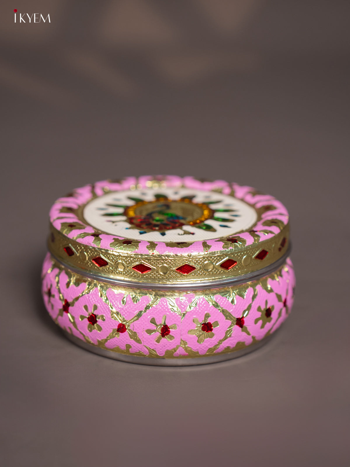 Pink Meenakari Storage Box with Peacock Print