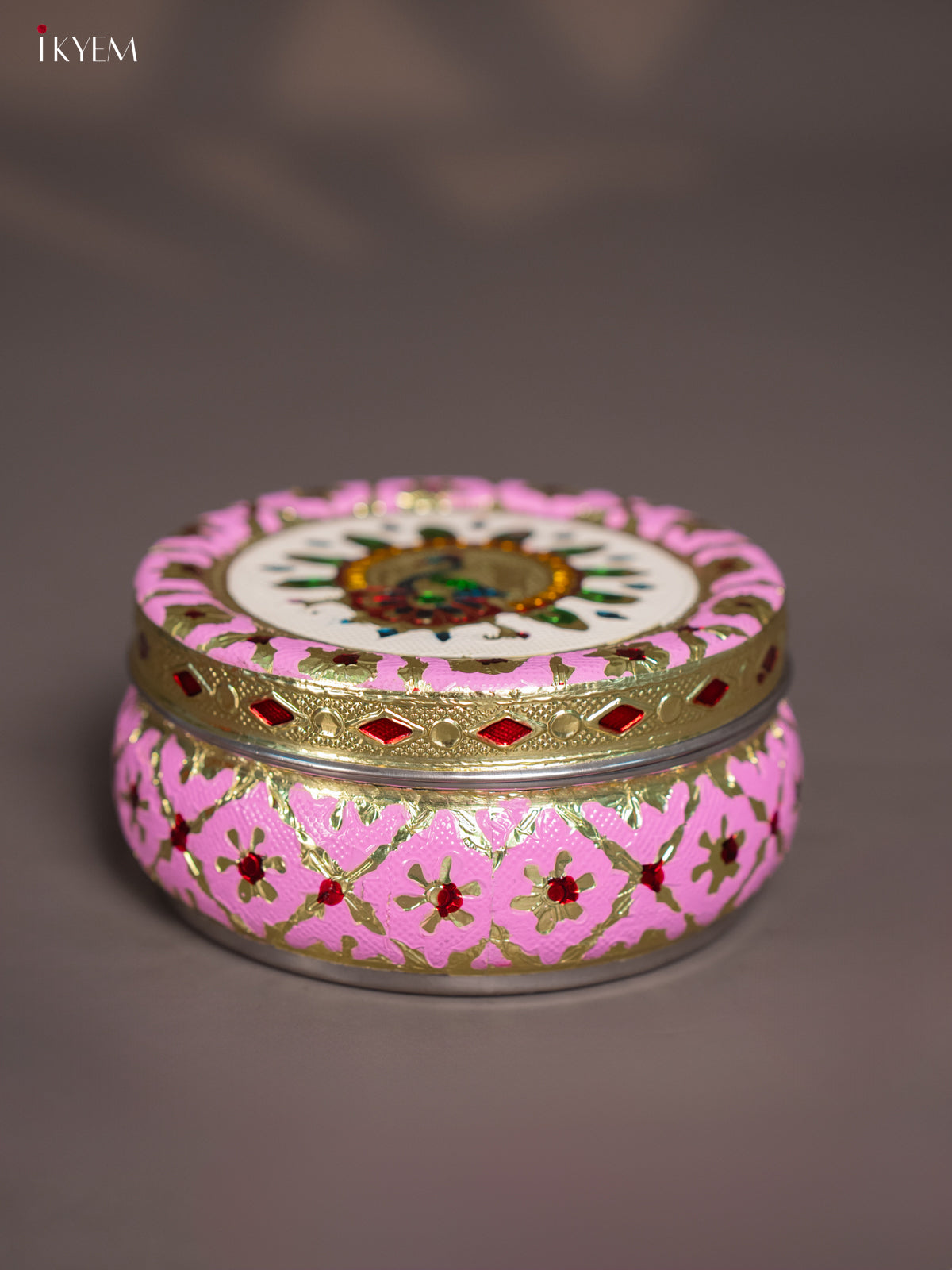 Pink Meenakari Storage Box with Peacock Print
