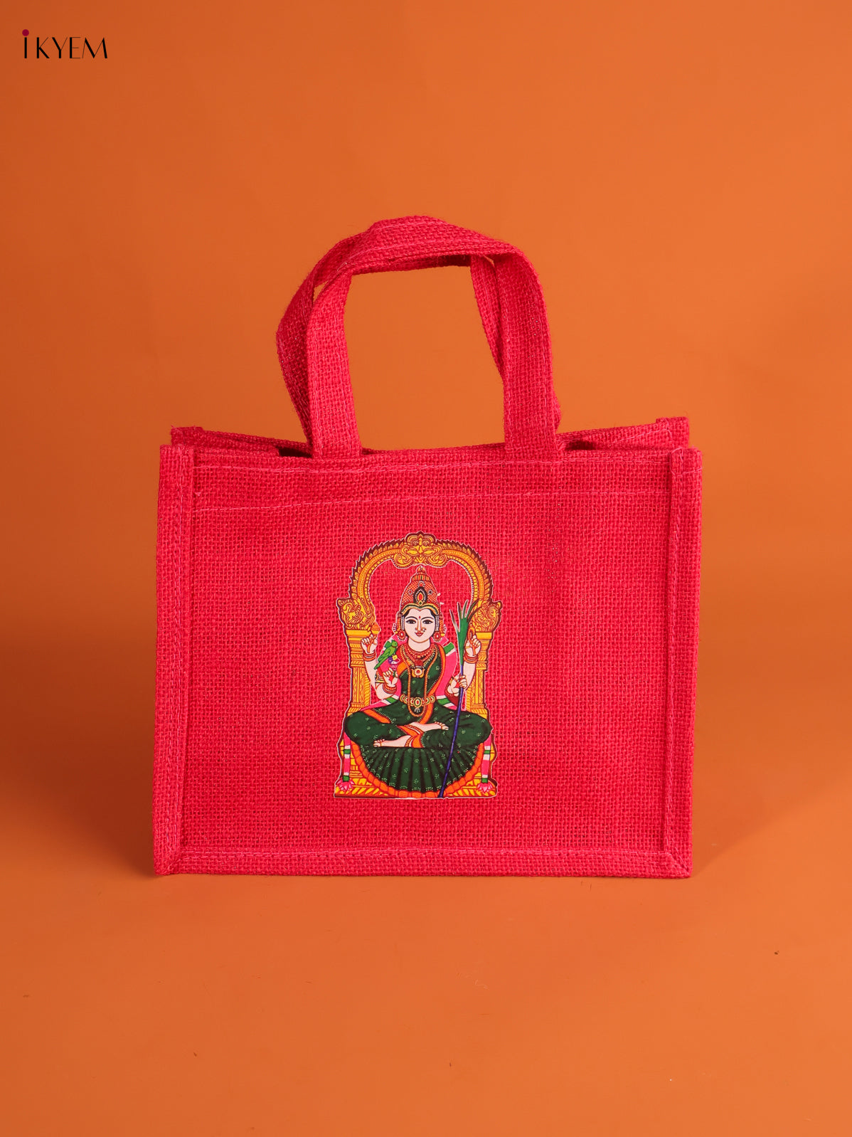 Pretty Goddess Kamatchi Printed Pink Jute Bag With Transparent Window