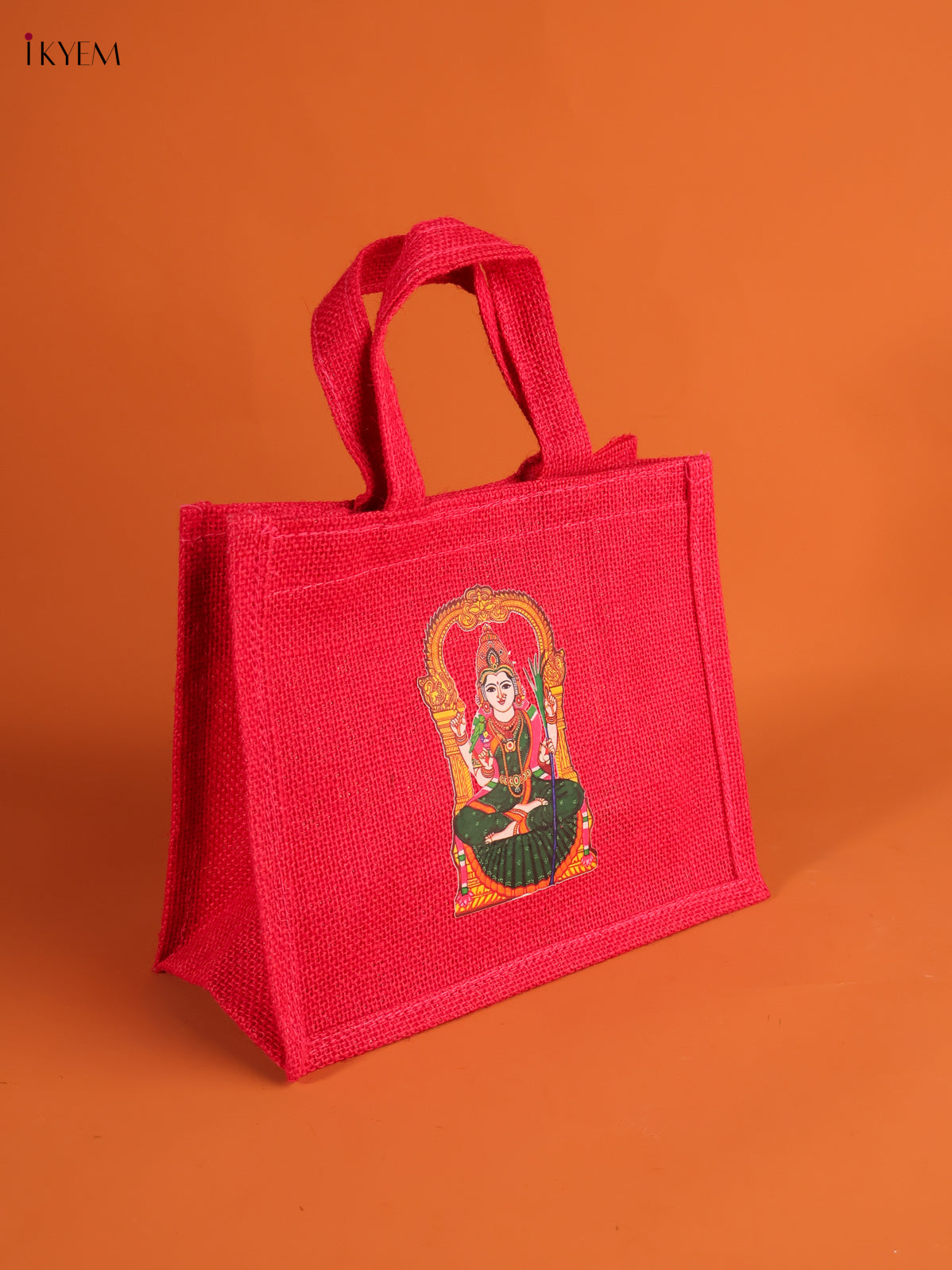 Pretty Goddess Kamatchi Printed Pink Jute Bag With Transparent Window 1