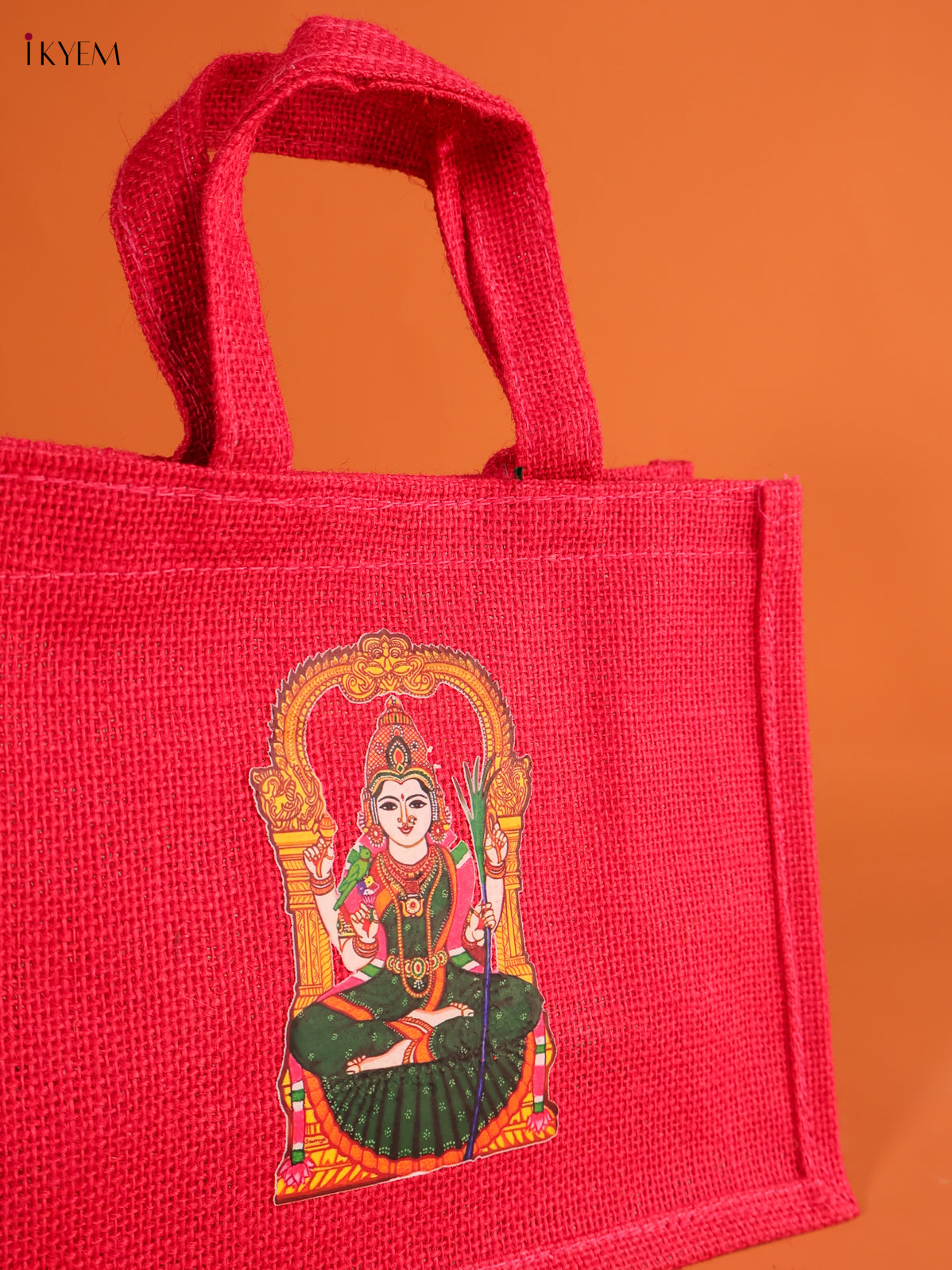 Pretty Goddess Kamatchi Printed Pink Jute Bag With Transparent Window 2