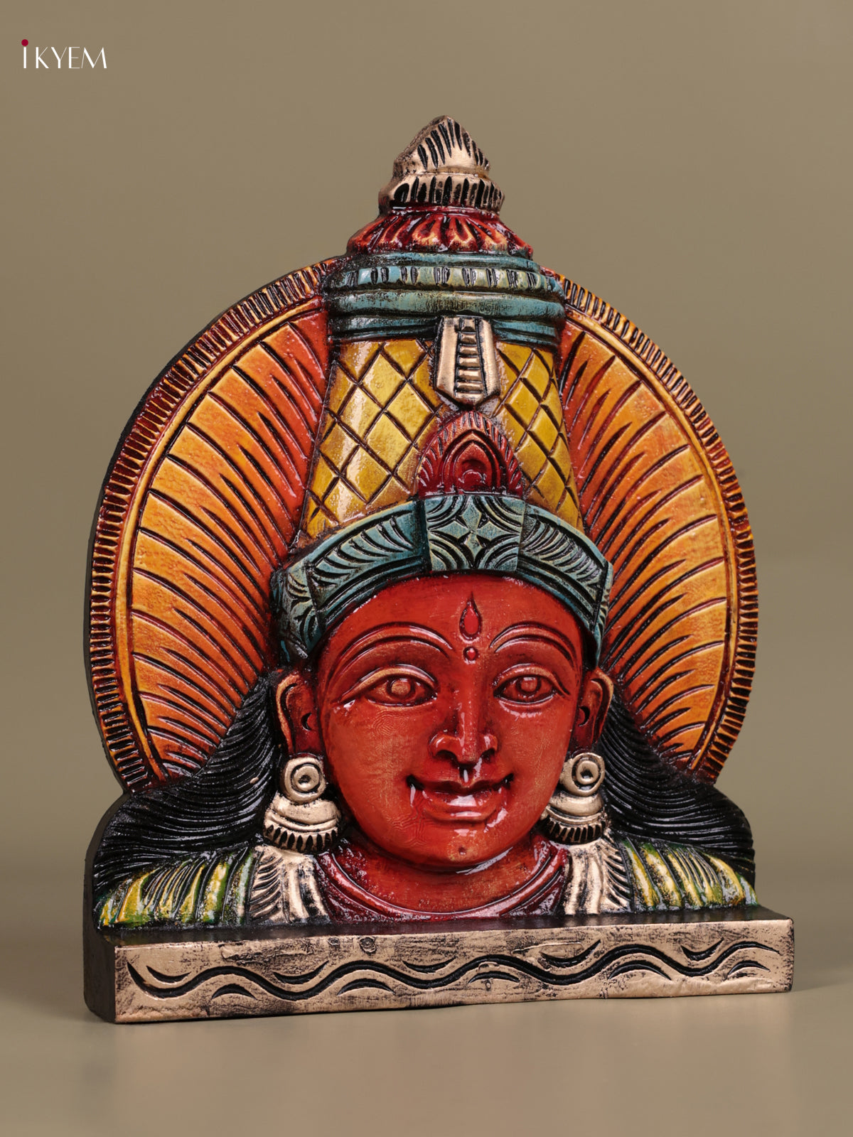 Pretty Hand Carved Goddess Lakshmi Face Wooden Panel 1