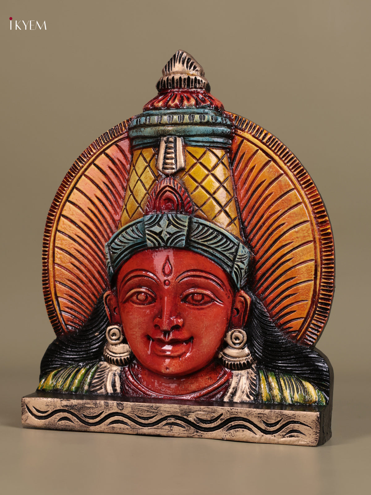 Pretty Hand Carved Goddess Lakshmi Face Wooden Panel 2