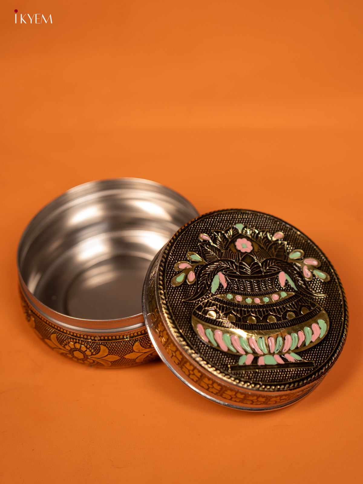 Pretty Kalasam Designed Oxidised Meenakari Steel Storage Box 3