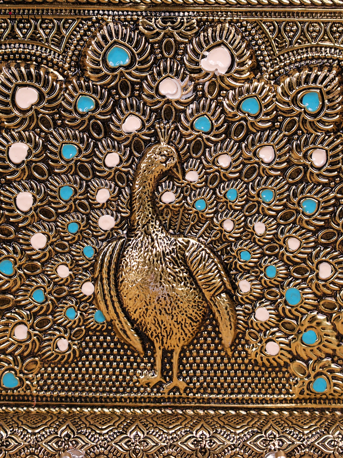 Pretty Meenakari Peacock Printed Oxidized Gold Key Hanger 1