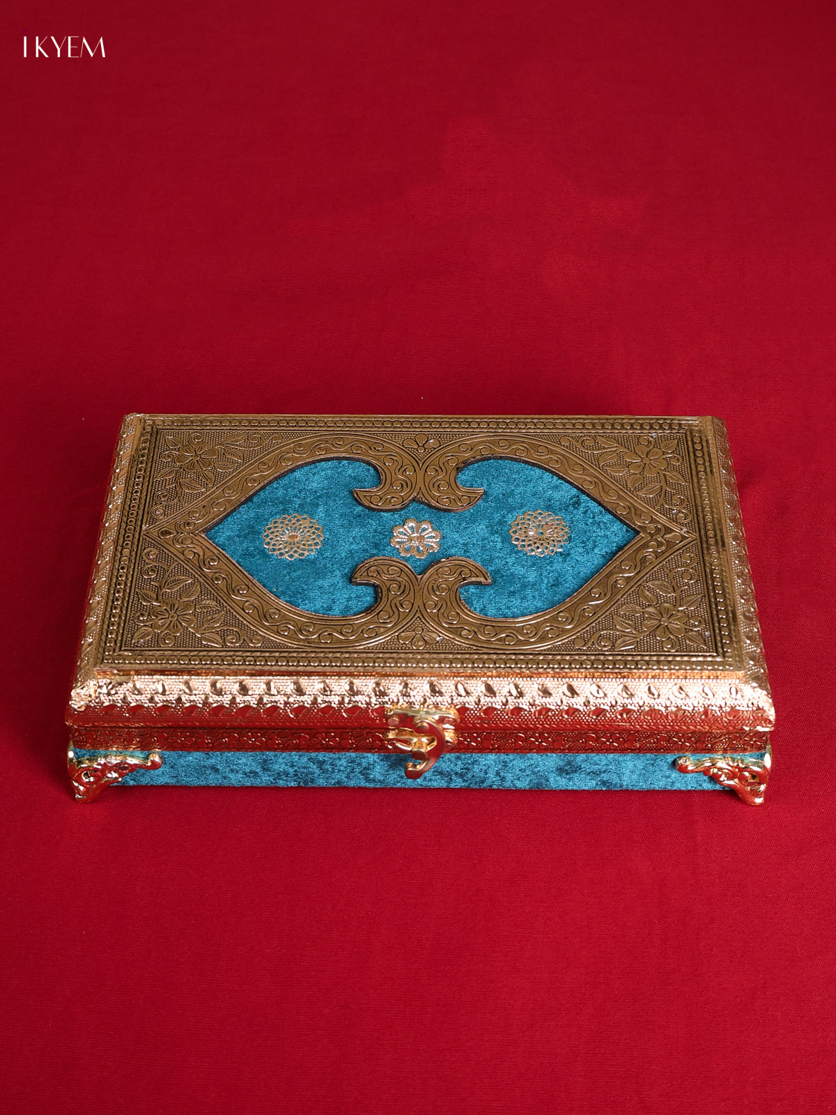 Regal Blue Velvet Gold Embossed Dry Fruit Box