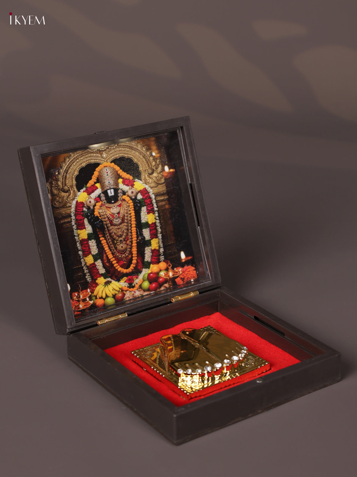 Regal Dark Color Paduka Box With Lord Venkateshwara Picture & Footprints 1
