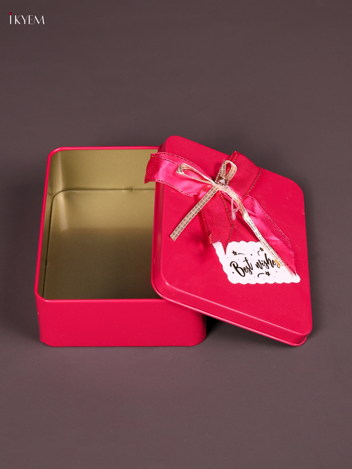 Regal Hot Pink Rectangle Shaped Tin Box With A Satin Bow 1