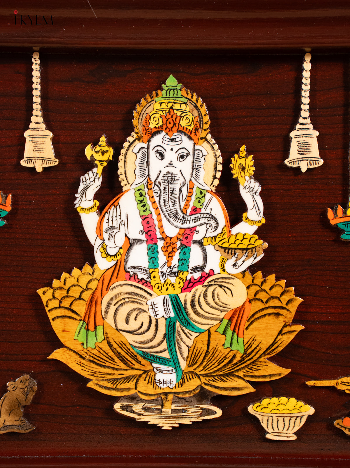 Regal Lakshmi Ganesha & Saraswathi Rosewood Inlay 3D Panel 2