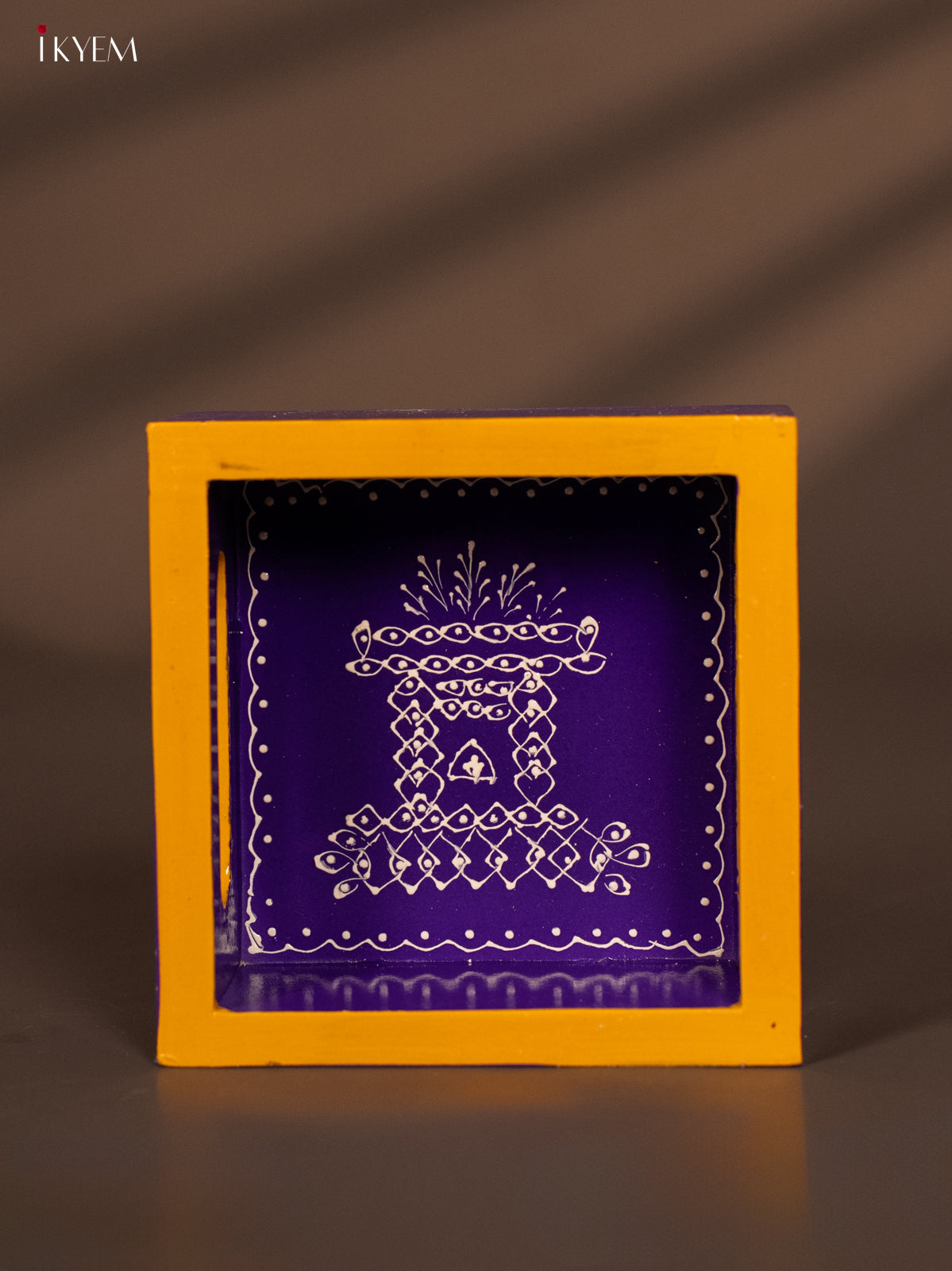 Regal Tulasi Madam Hand-Painted Purple Square Wooden Tray - (5x5) Inch