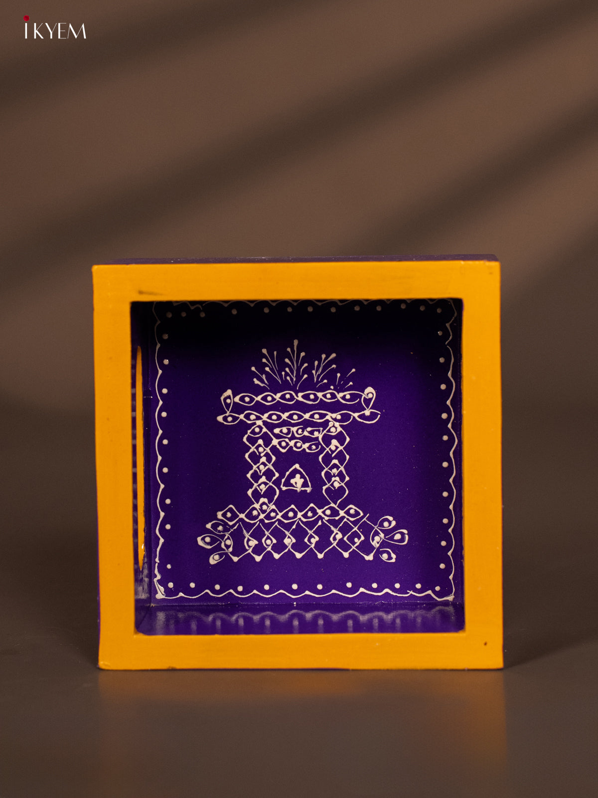 Regal Tulasi Madam Hand-Painted Purple Square Wooden Tray - (5x5) Inch
