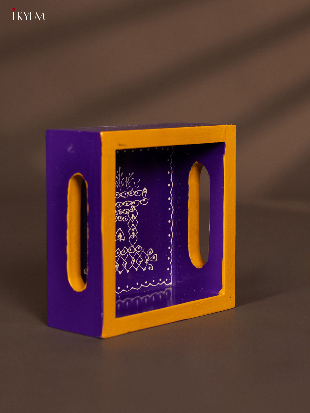Regal Tulasi Madam Hand-Painted Purple Square Wooden Tray 1 - (5x5) Inch