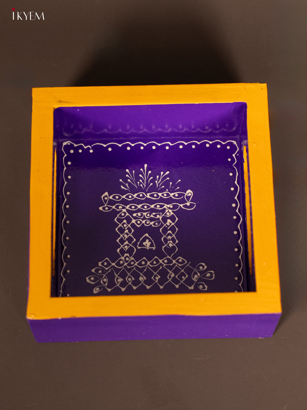 Regal Tulasi Madam Hand-Painted Purple Square Wooden Tray 2 - (5x5) Inch