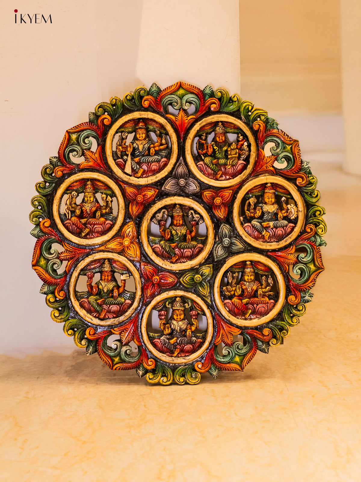 Sacred Handcrafted Ashtalakshmi Circular Wooden Panel
