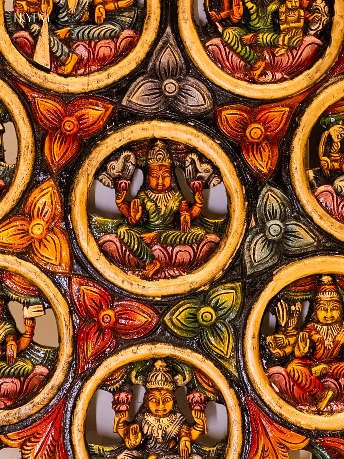 Sacred Handcrafted Ashtalakshmi Circular Wooden Panel 4