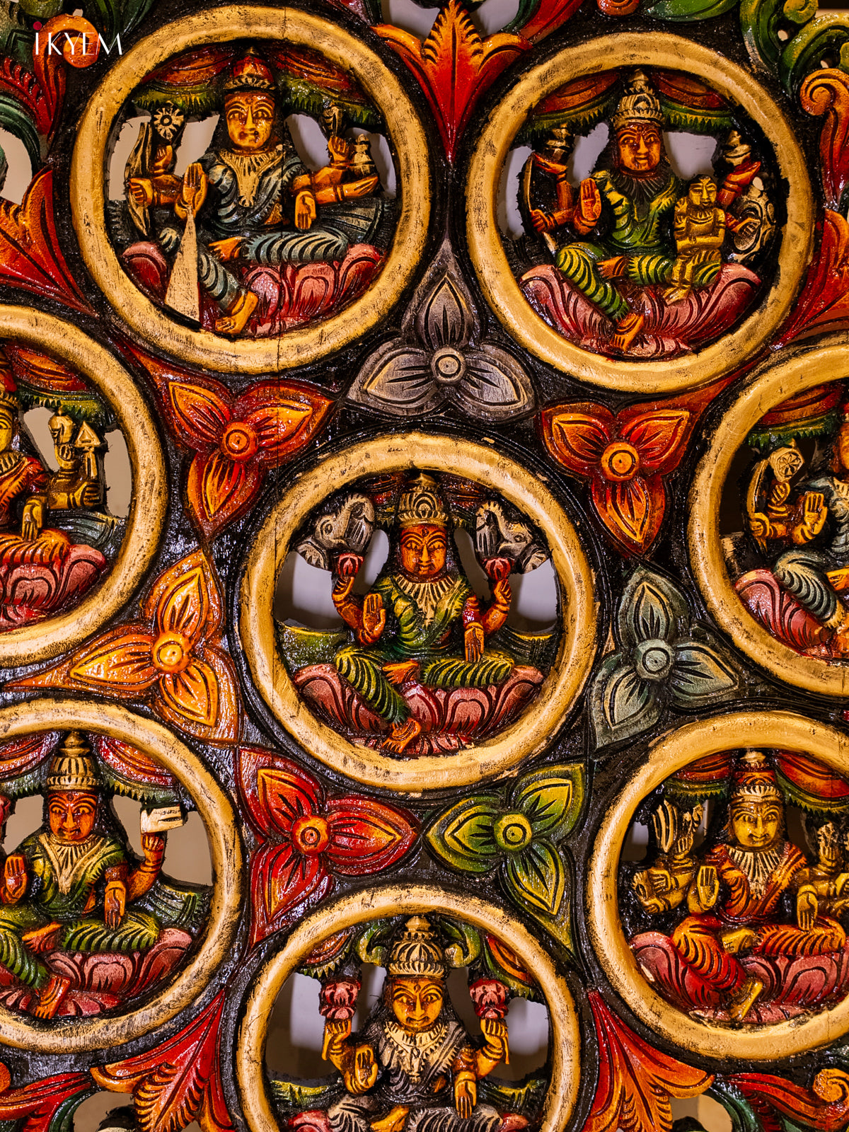 Sacred Handcrafted Ashtalakshmi Circular Wooden Panel 5