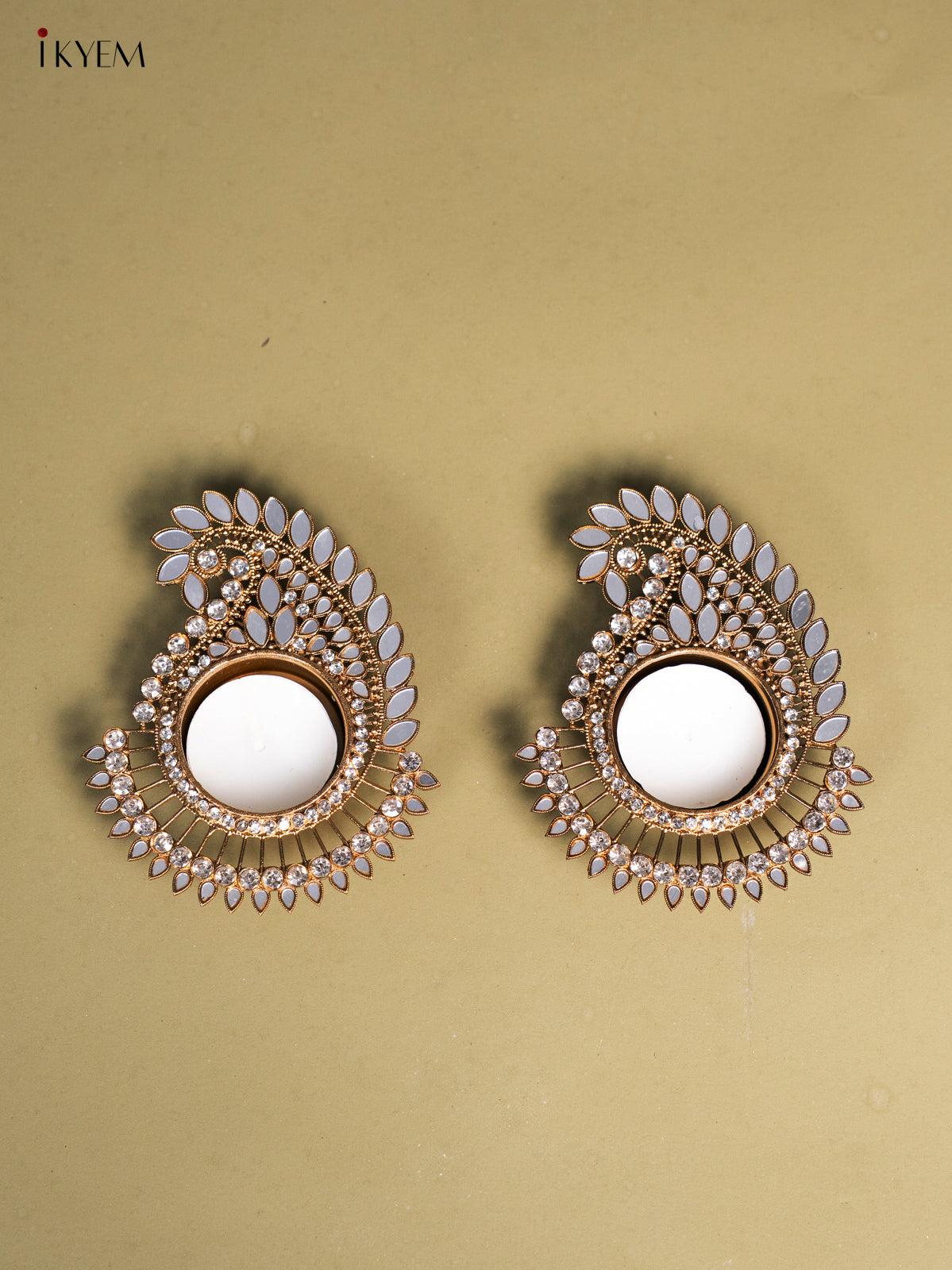 Set of 2 Peacock shaped T Light Candle Holder with Mirror work 1