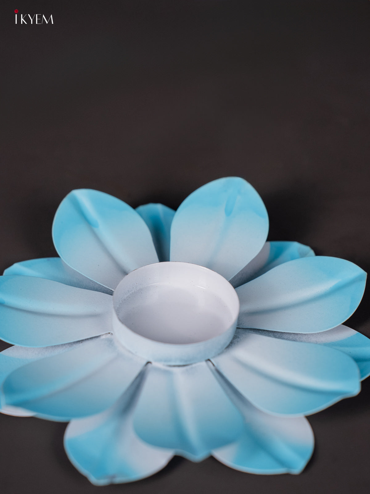 Sky Blue Hand-Painted Lotus T-Light Candle Holder