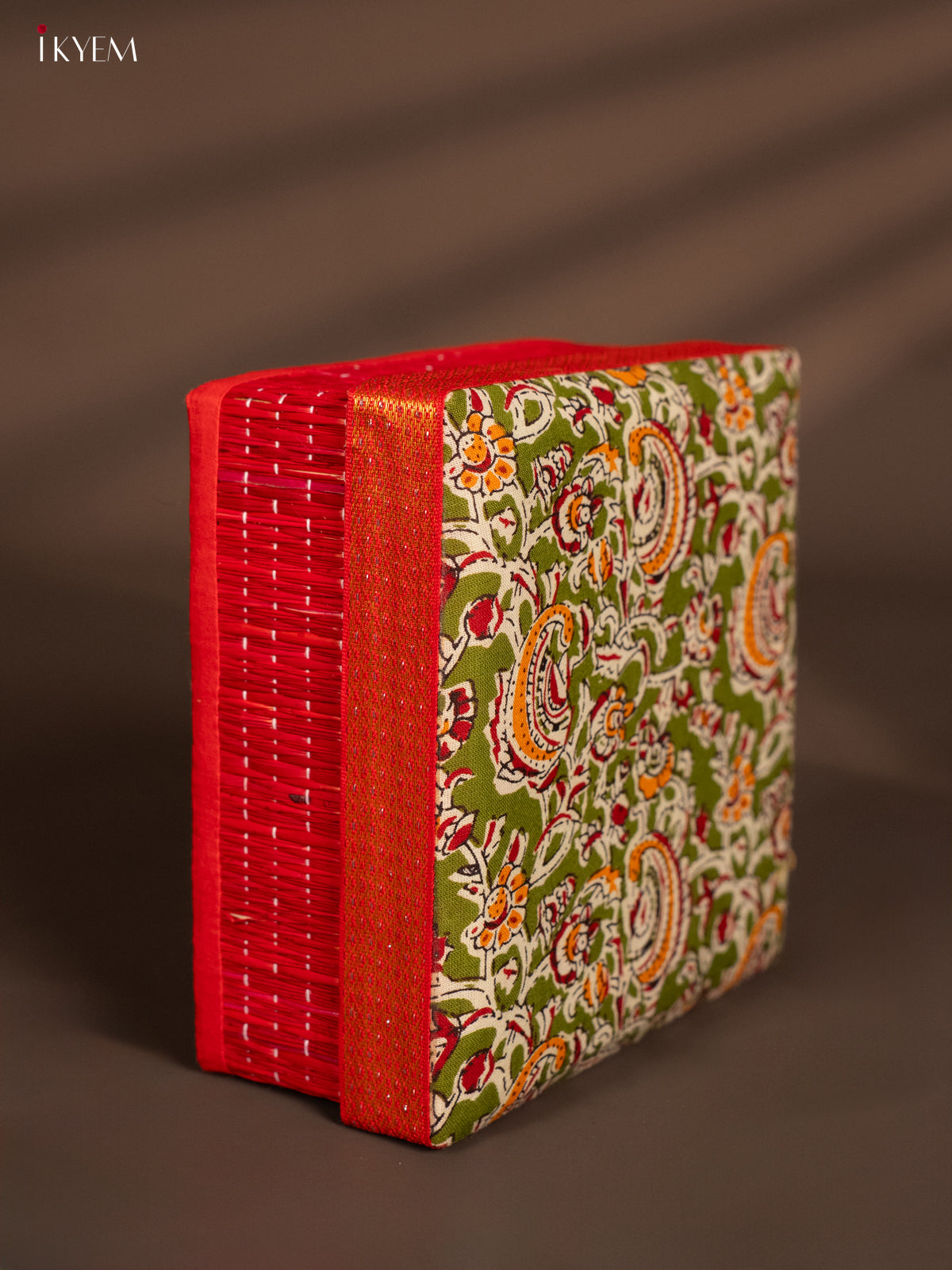 Striking Red Kalamkari Printed Red Korai Square Box 3