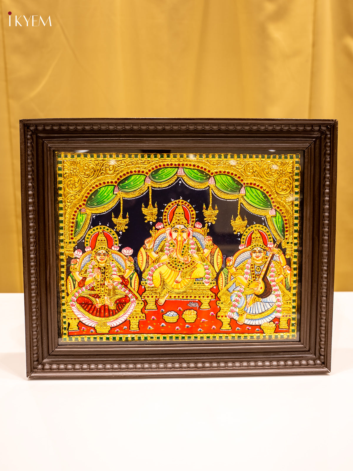 Stunning Goddess GajaLakshmi, Sarswathi & Ganesha Tanjore Painting