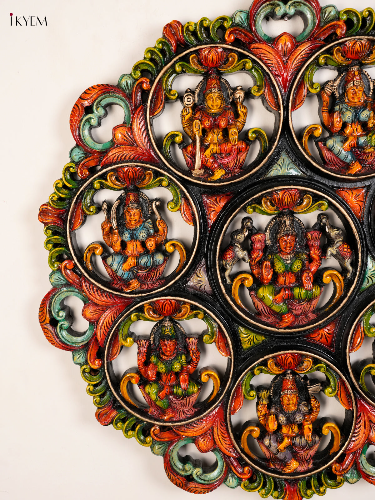 Stunning Hand-Painted Ashtalakshmi Wooden Circular Panel 3