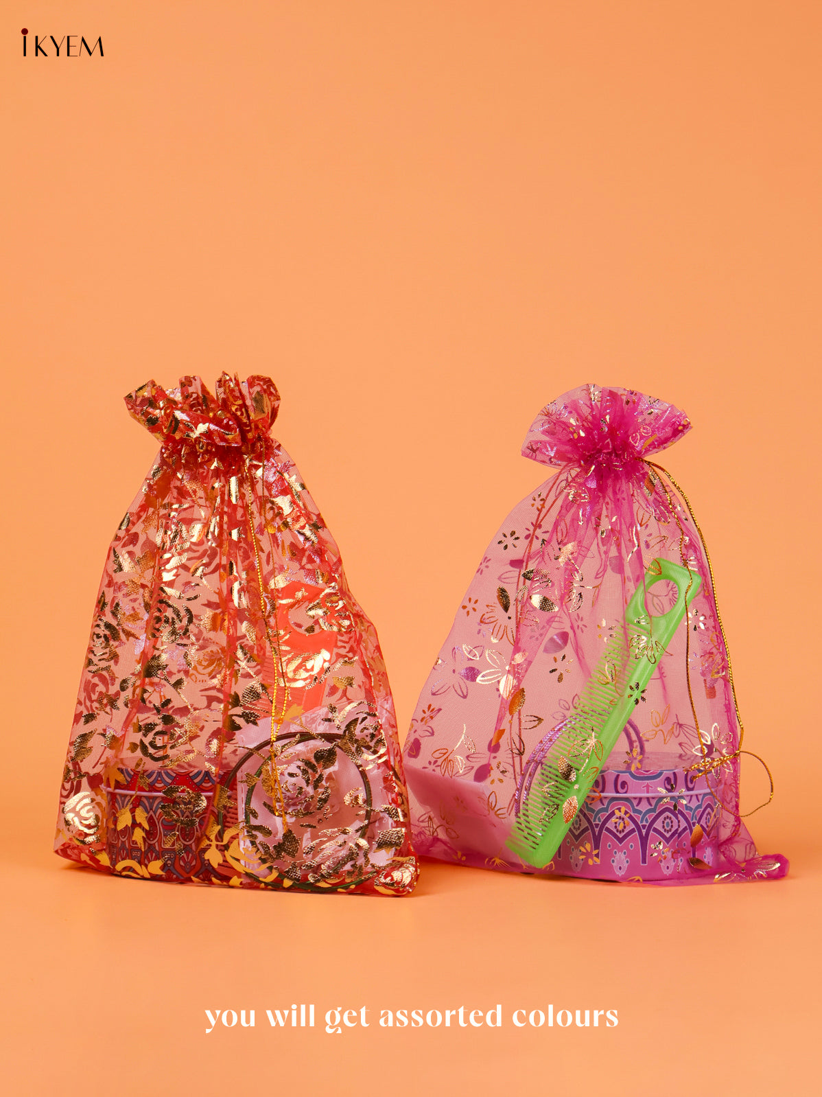 Stylish Foil Printed Potli Bag Return Gift Combo With Sumangali Kit
