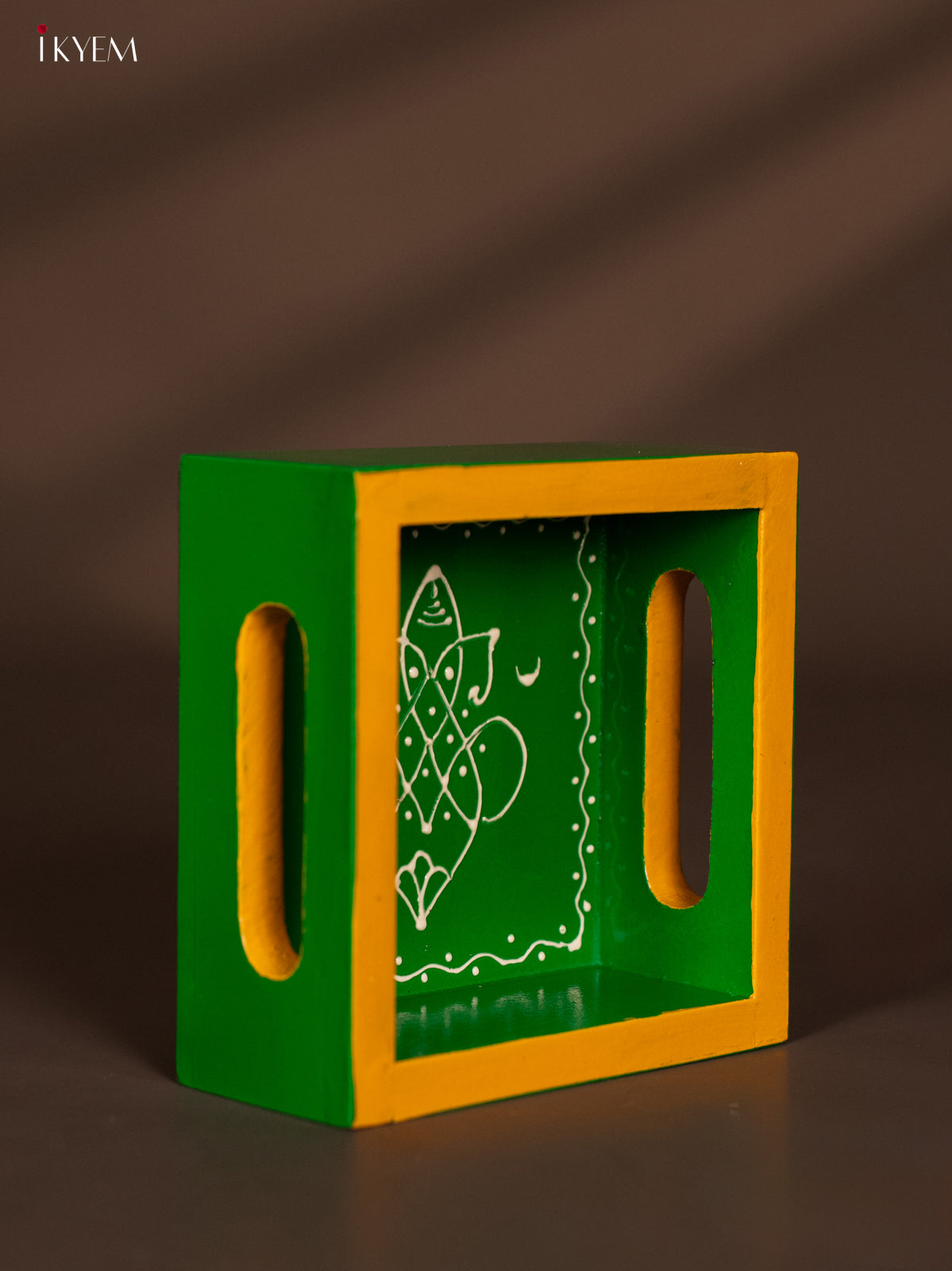Timeless Ganesha Hand-Painted Green Square Wooden Tray 1 - (5×5) Inch