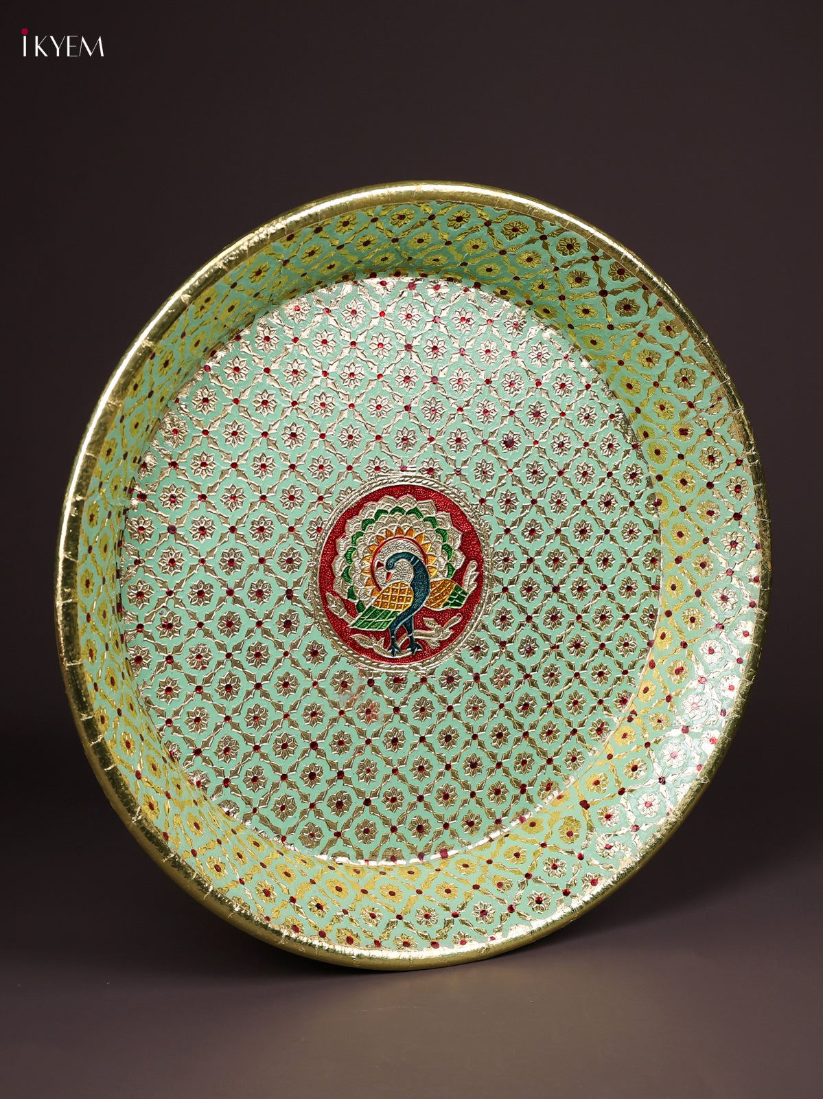 Timeless Green Meenakari Latice Printed Round Plate 3