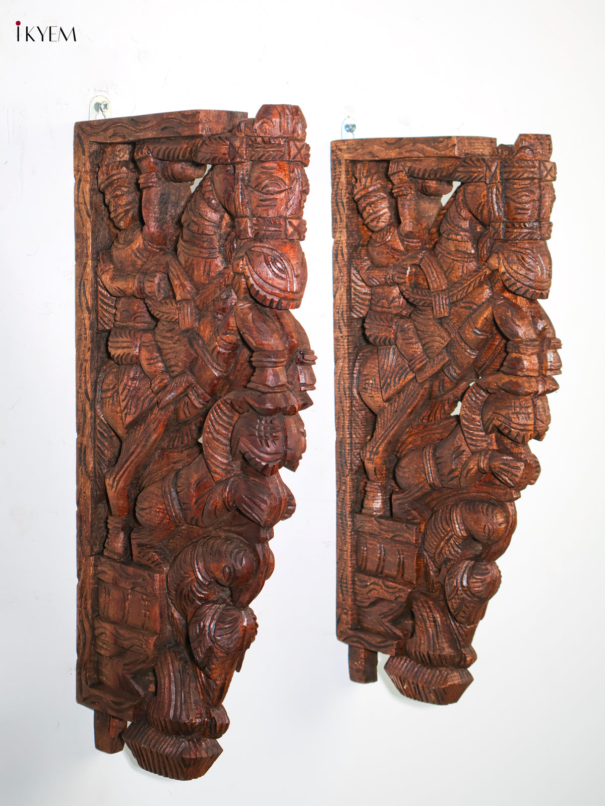 Timeless Hand Carved Horse & Rider Wooden Wall Bracket Set