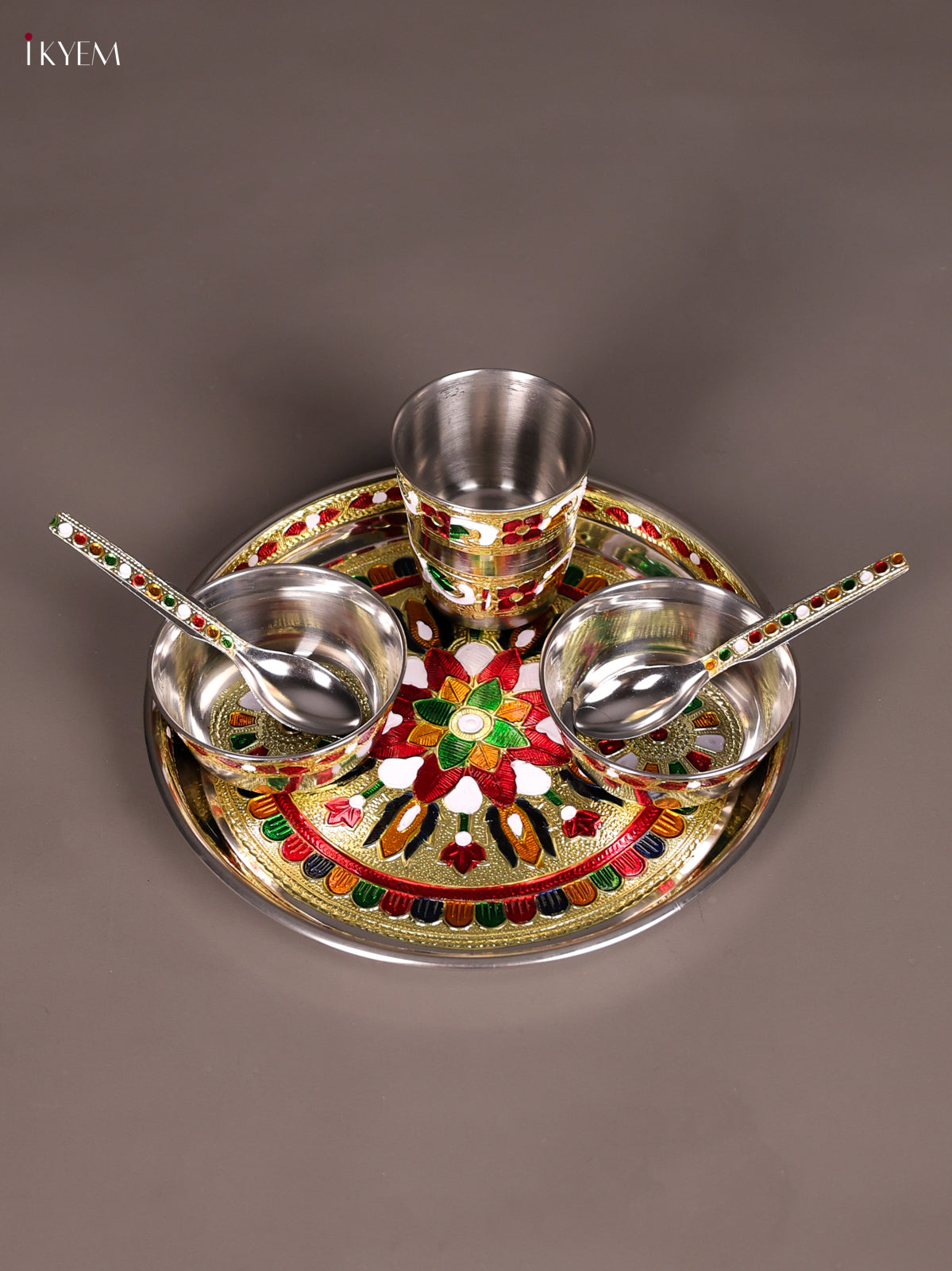 Timeless Meenakari Pooja Thali Set With Kolam Design