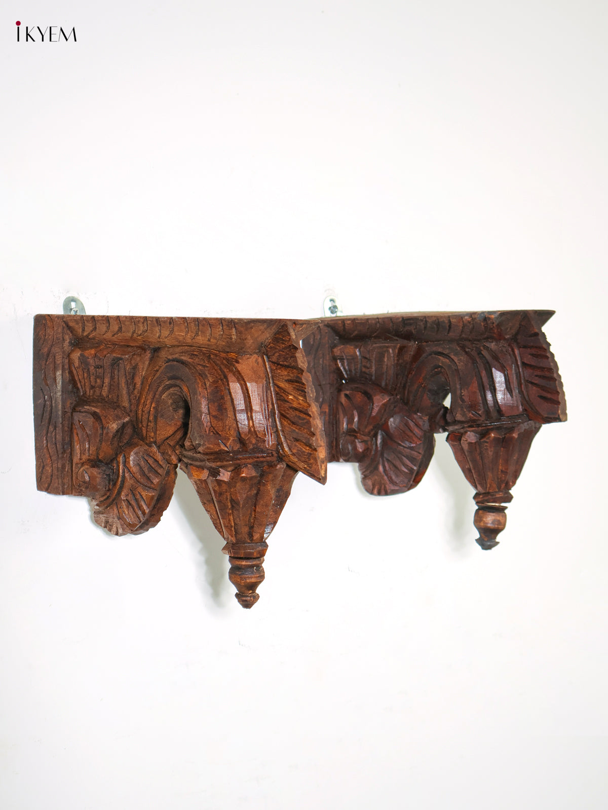 Timeless Set of 2 Wooden Hand Carved Yaali Wall Bracket