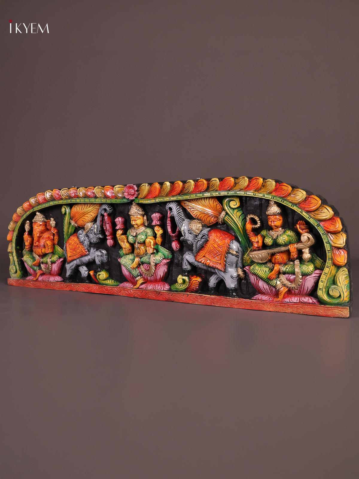 Traditional Hand Carved Goddes Gajalakshmi Wooden Panel 2
