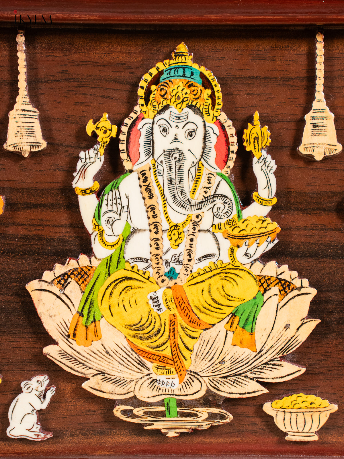 Traditional Lakshmi Ganesha Saraswathi Rosewood Inlay 3D Panel 1