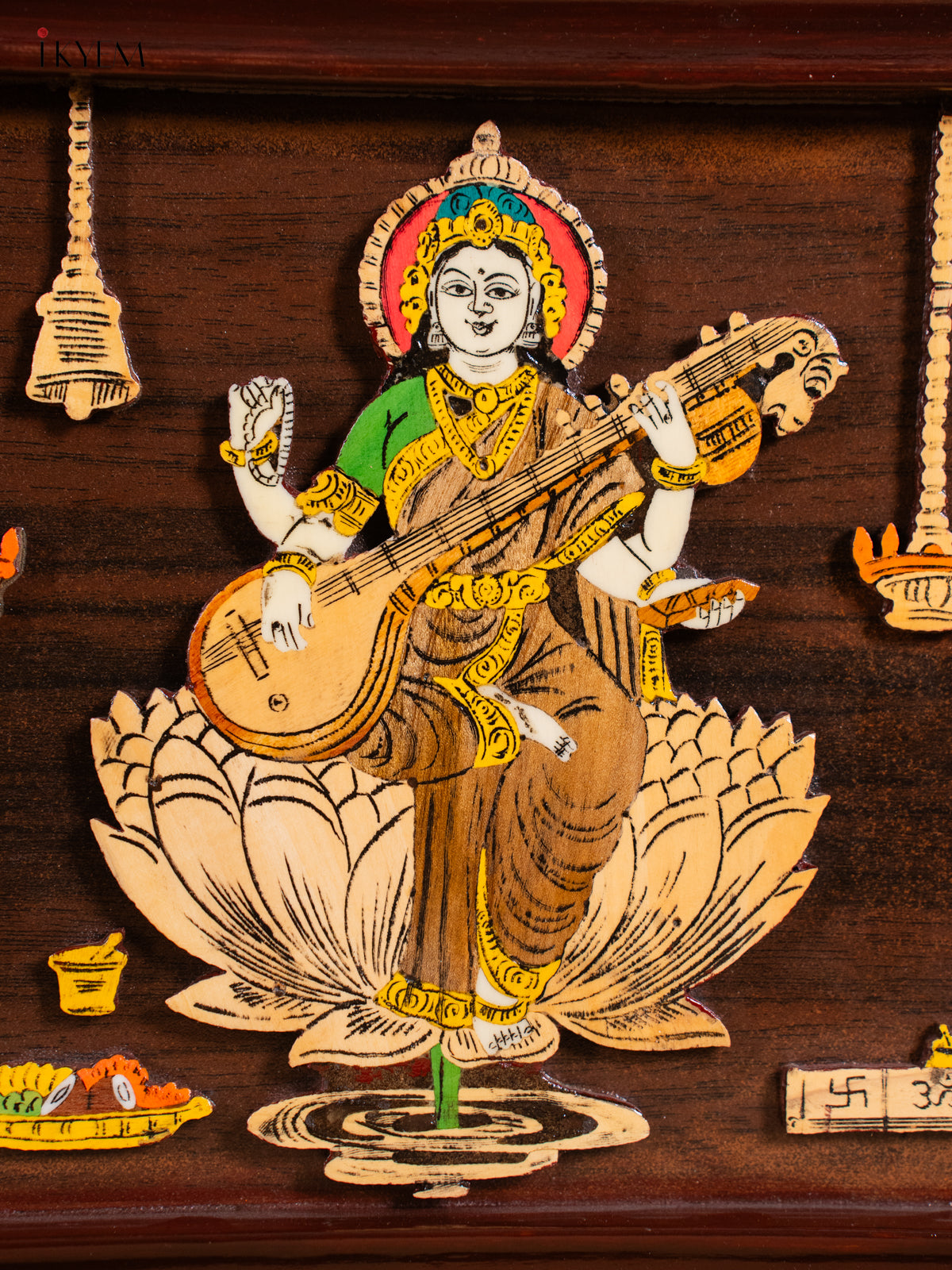 Traditional Lakshmi Ganesha Saraswathi Rosewood Inlay 3D Panel 2