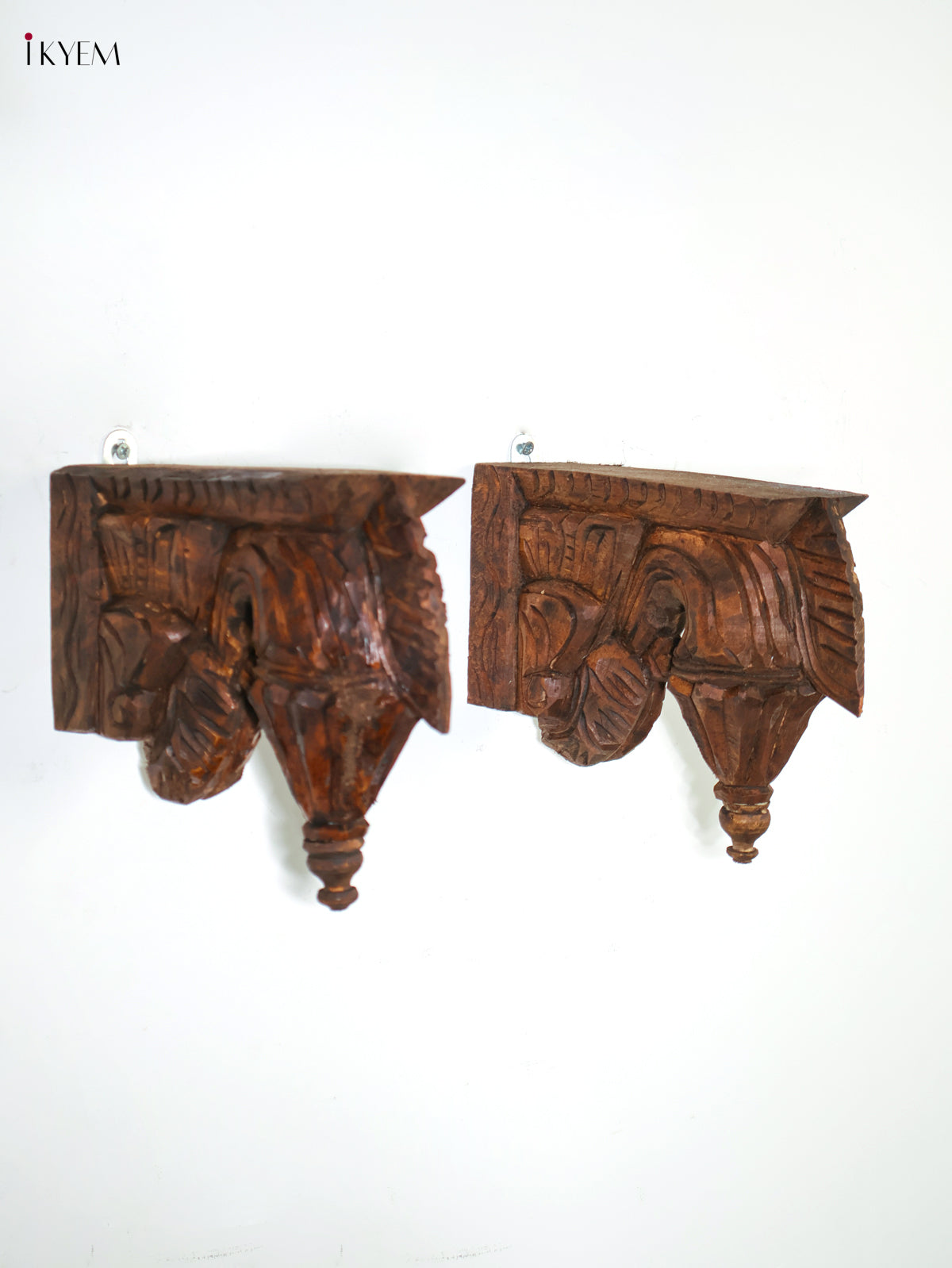 Traditional Set of 2 Hand Carved Yali Wooden Wall Bracket