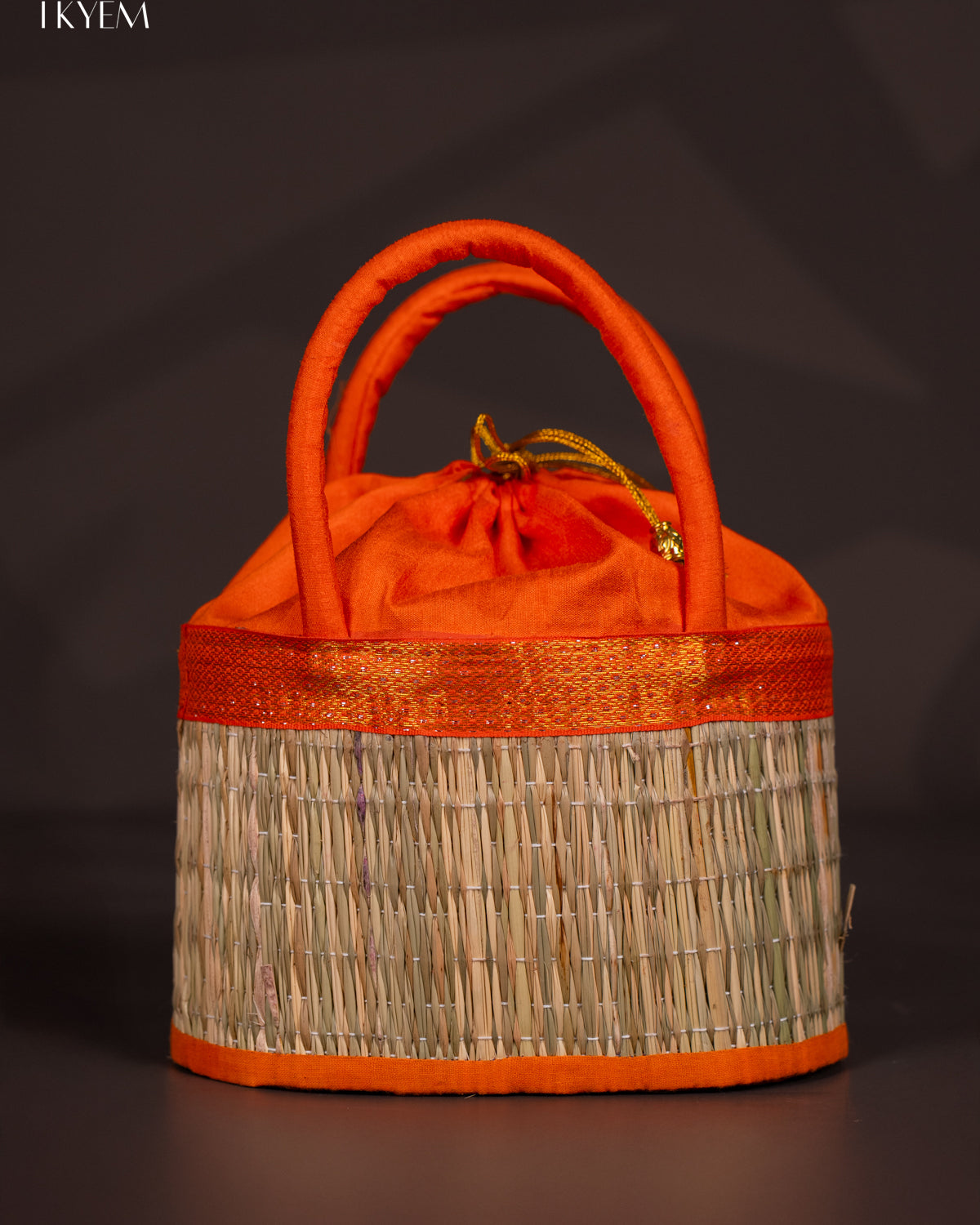 Unique 5 Inch Orange Korai Stackable Basket With Potli