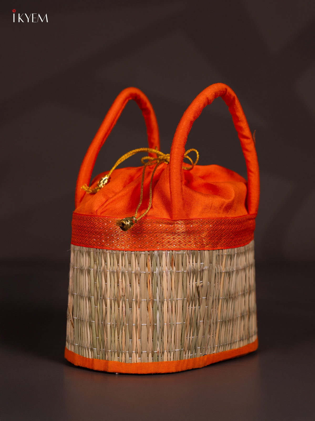 Unique 5 Inch Orange Korai Stackable Basket With Potli 1