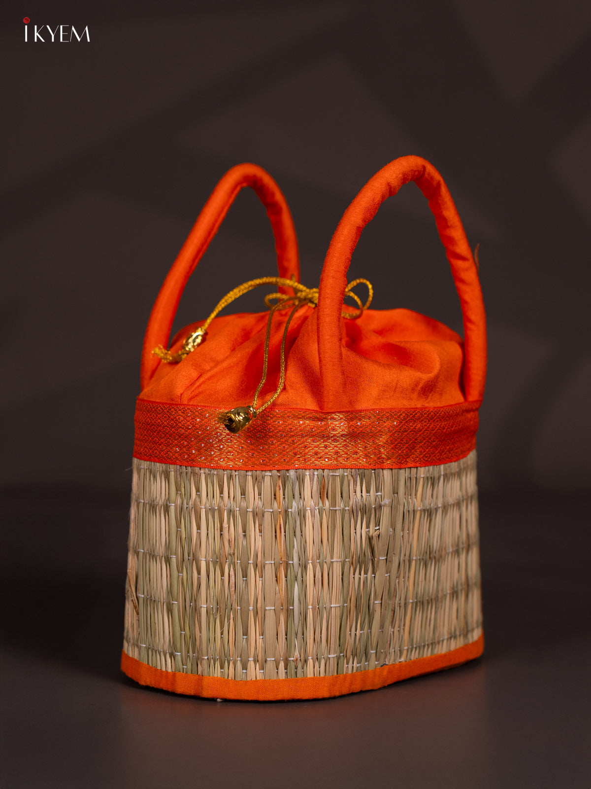 Unique 5 Inch Orange Korai Stackable Basket With Potli 1