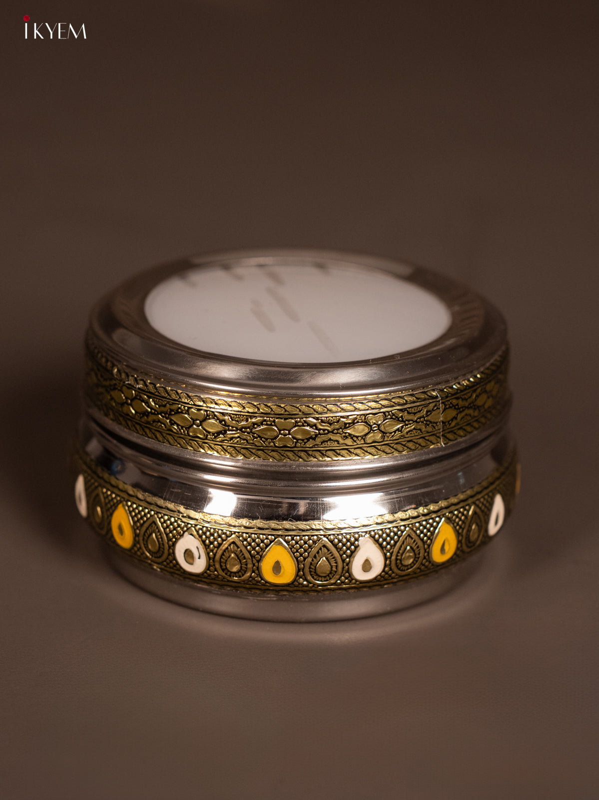 Unique Meenakari Oxidised Dabba with Transparent Fiber Glass Lid
