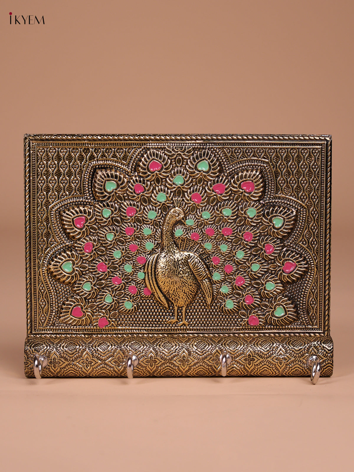 Unique Meenakari Peacock Printed Oxidized Gold Key Hanger