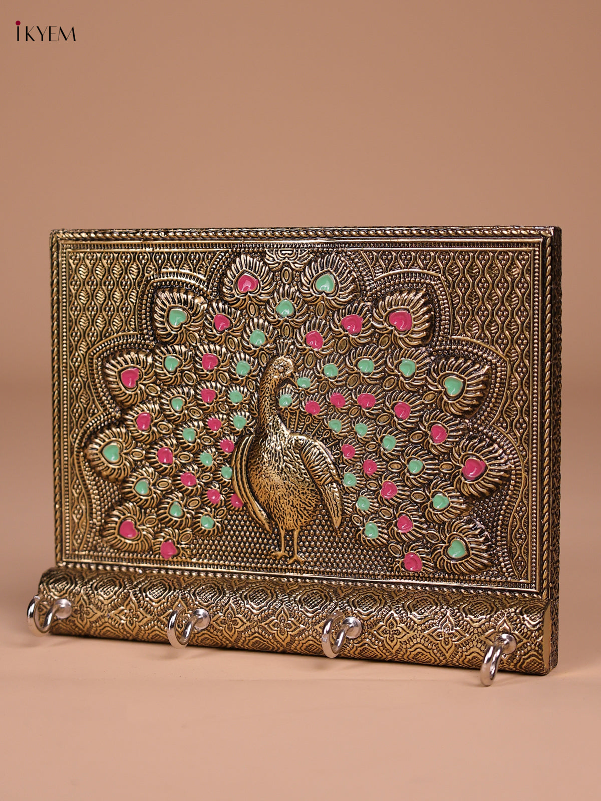 Unique Meenakari Peacock Printed Oxidized Gold Key Hanger 1