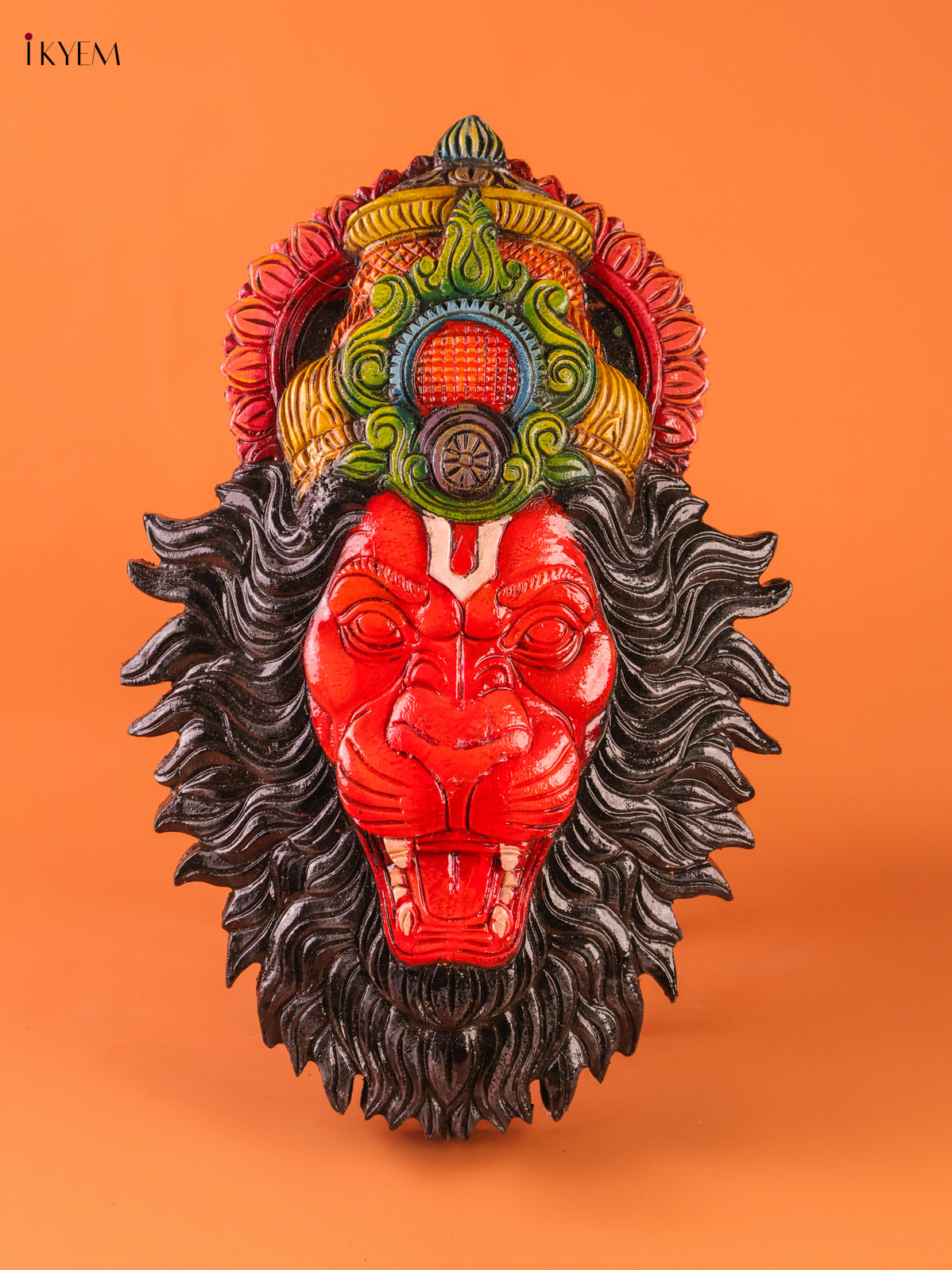 Vibrant Hand Painted Lord Narasimha Wooden Face Mask