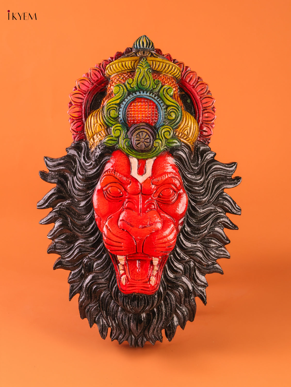 Vibrant Hand Painted Lord Narasimha Wooden Face Mask